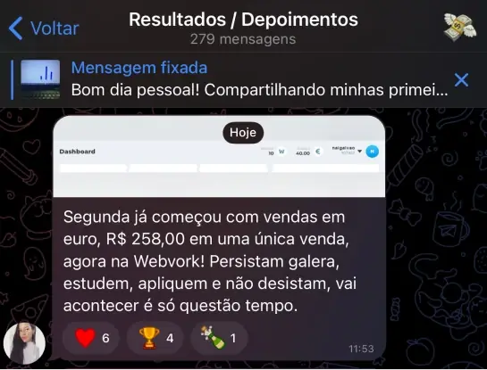 Print de conversa de aluno comemorando resultado